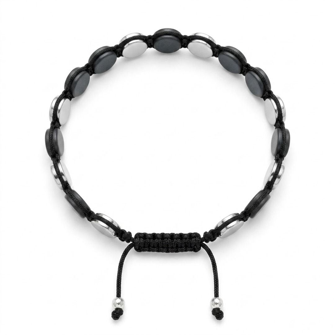 Dark grey hematite and silver rodeum