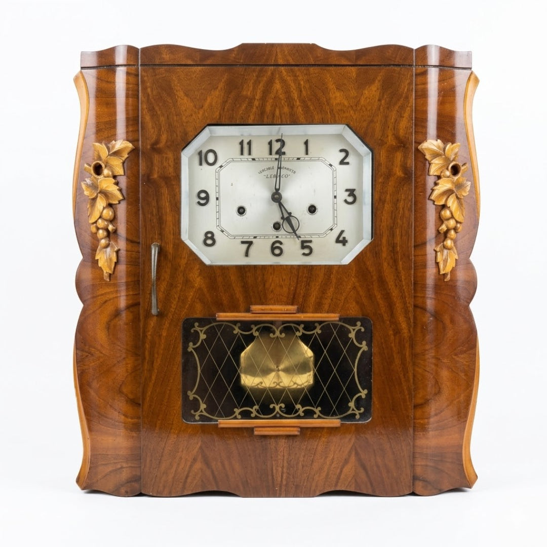 Vintage Art Deco Wall Clock in Wood
