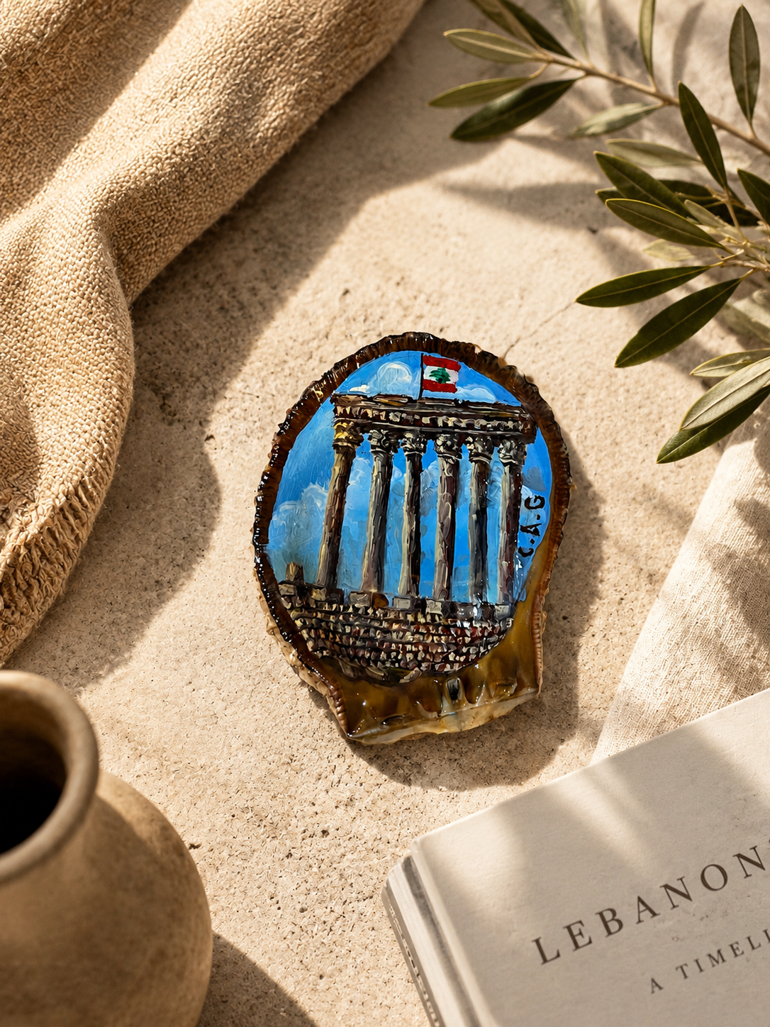 Baalbek Seashell - Oil paint on a shell