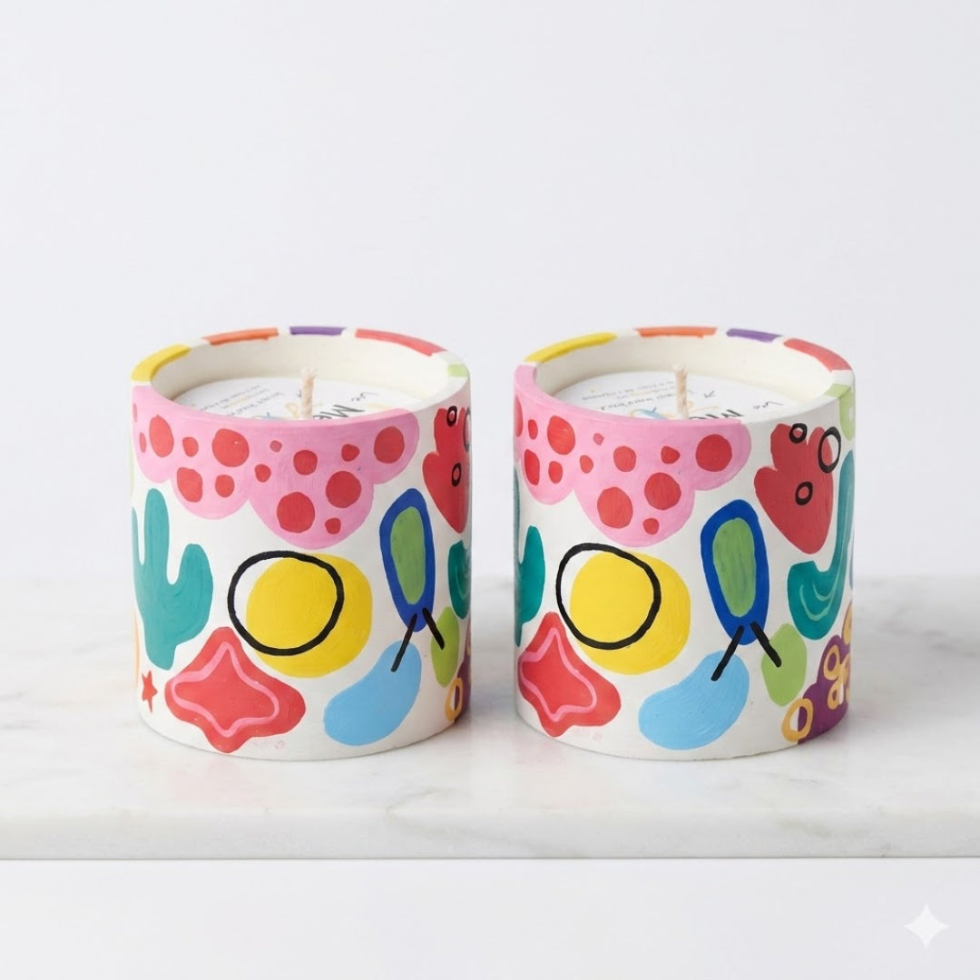 Handmade and hand-painted candle