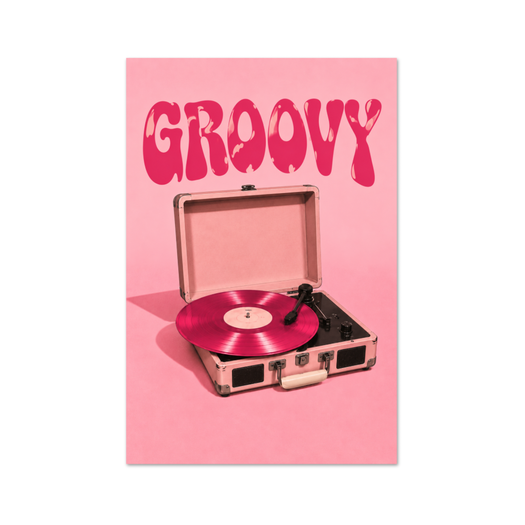 Groovy Pink Record Player - A3 Poster