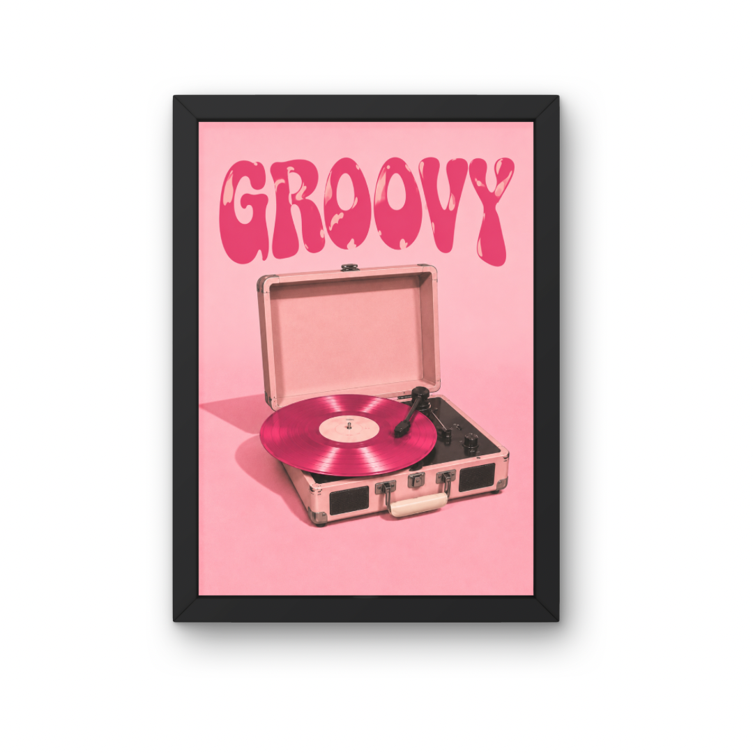 Groovy Pink Record Player - A3 Poster