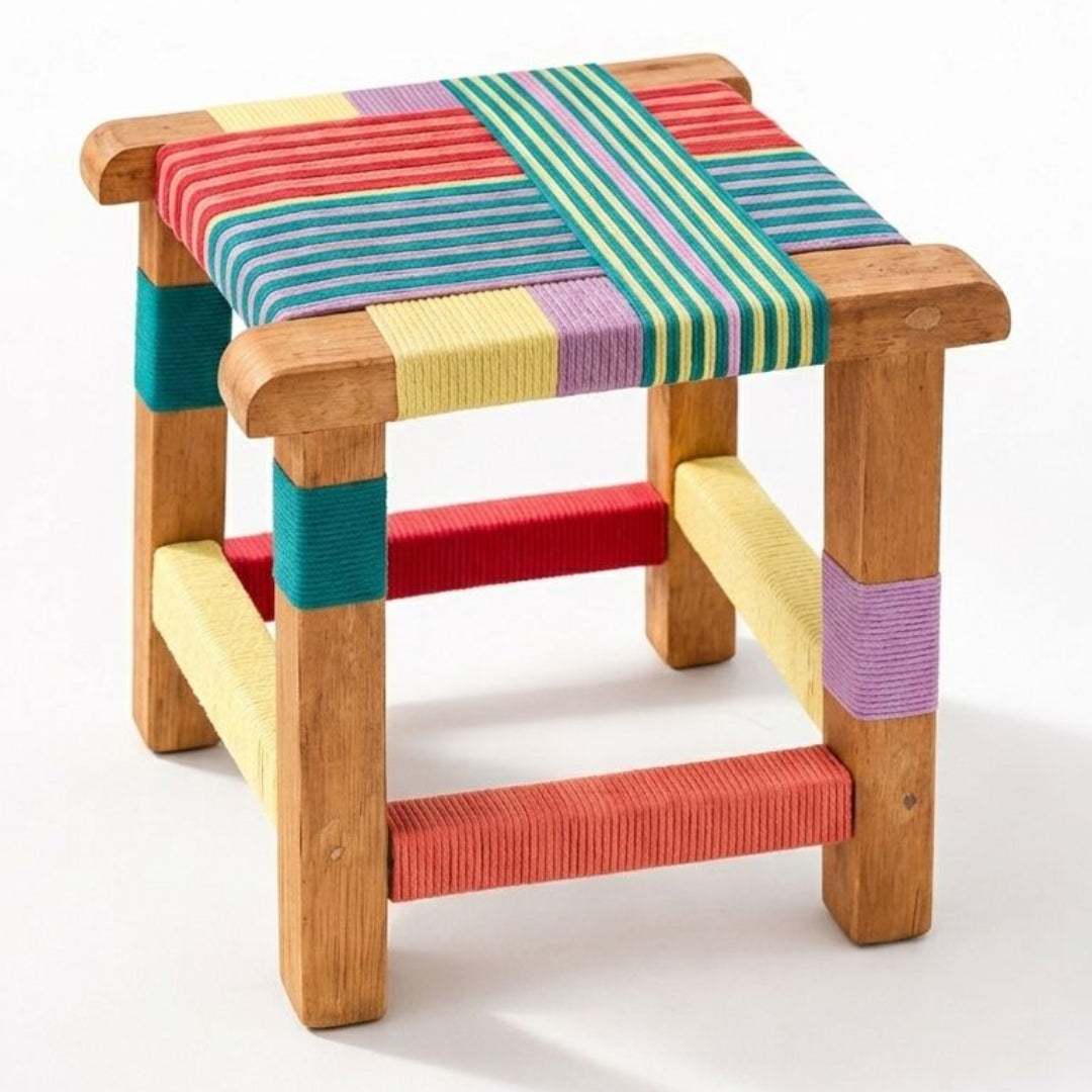 Colorblock Wooden Stool