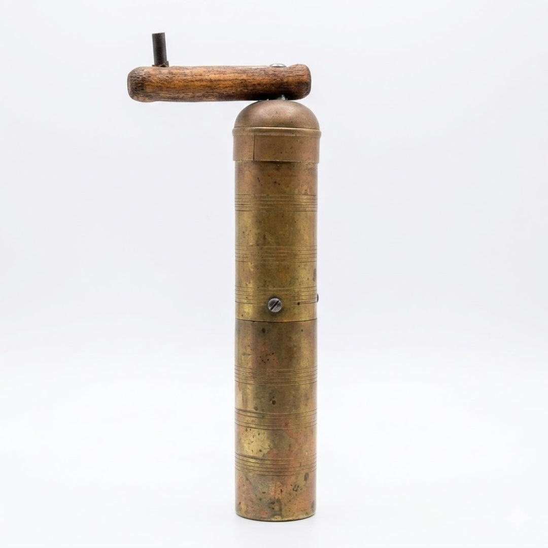 Vintage Brass Hand-Crank Grinder with Wooden Handle