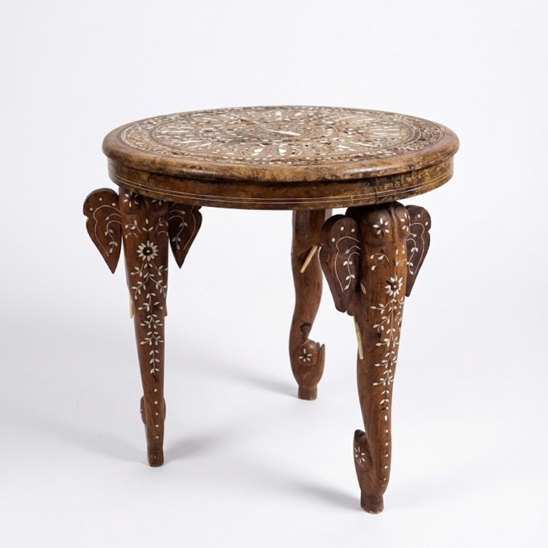 Vintage Indian Bone-Inlaid Side Table