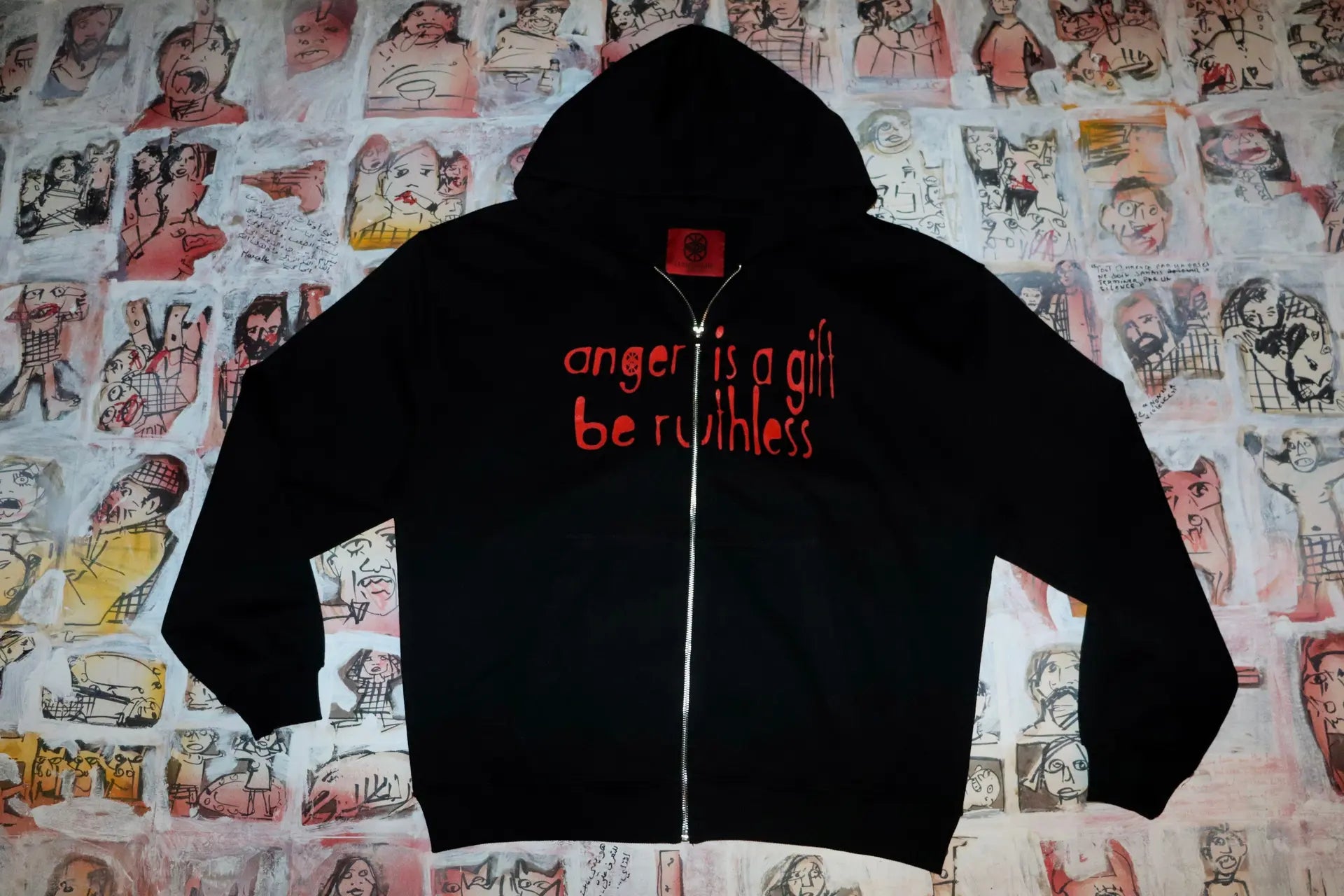 Anger is a Gift - Black zip-up Hoodie (Red print)